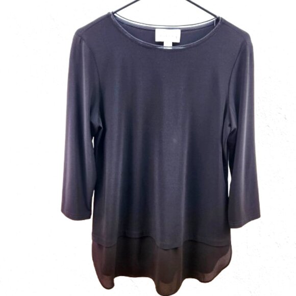 Joseph Ribkoff Black Tunic Top Size L 3/4 Sleeves, Made in Canada - Picture 1 of 7